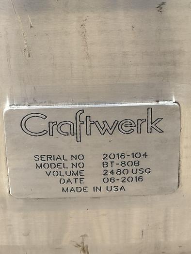 Used (1) Avaiable - Used Cratwerk 80 bbl / 2480Gal jacketed brite tank