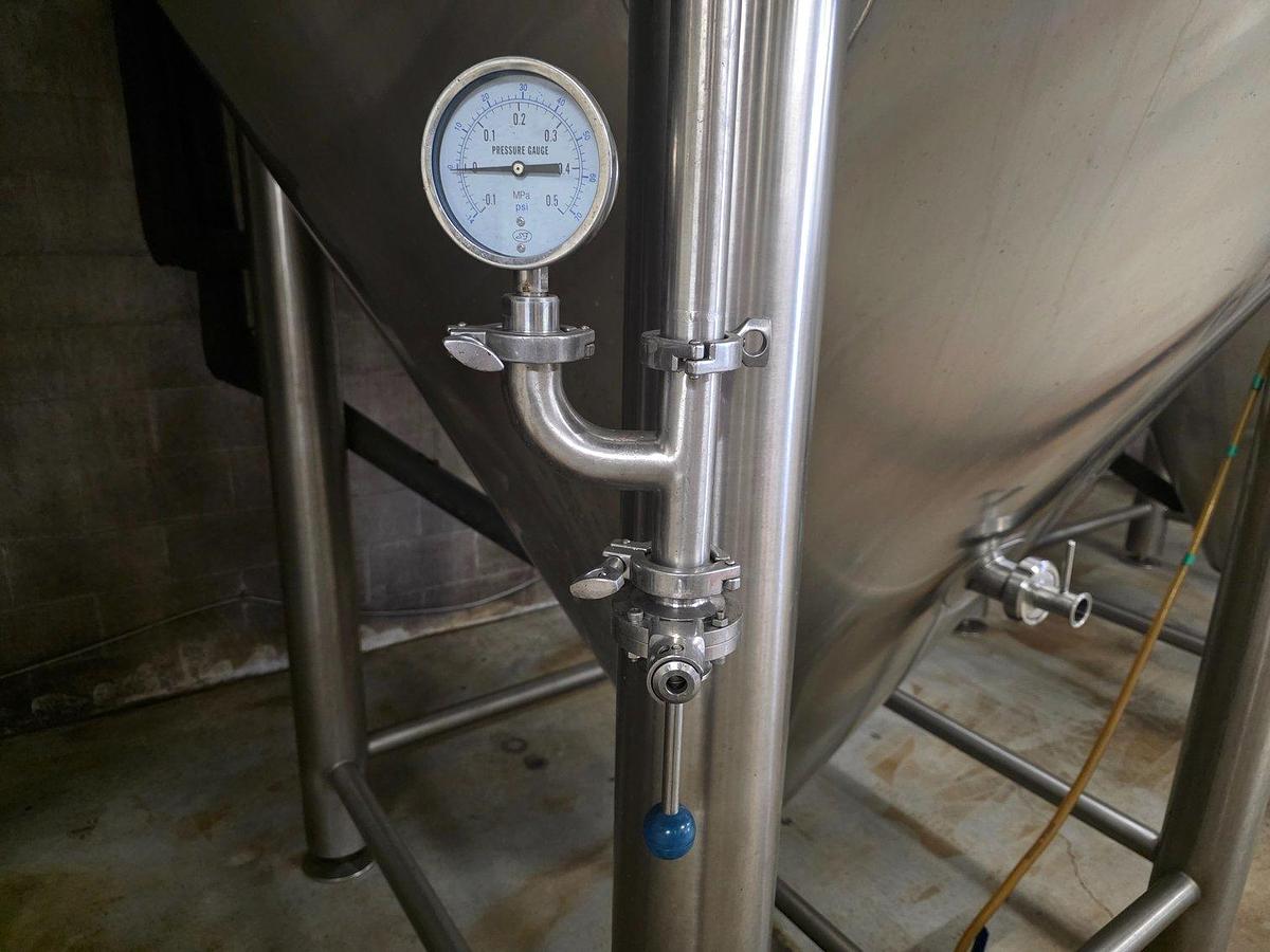 Used (4) Available - Used Deutsche Bevg 60 bbl / 1860 Gallon conical jacketed fermenter storage tanks