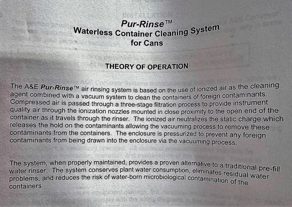 Used A&E Conveyor Systems Pur-Rinse air rinser