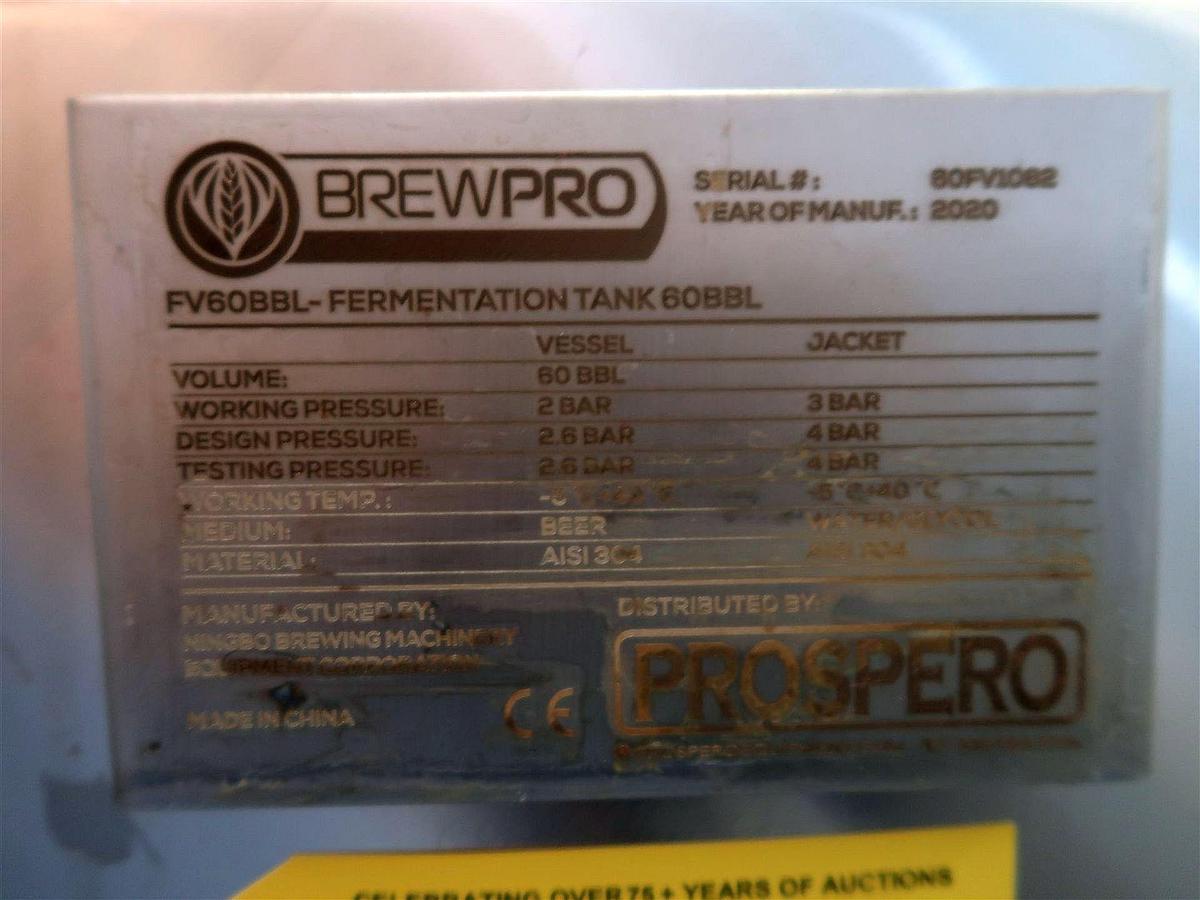 Used (3) Available - Prospero Brewpro 60 bbl / 1860Gal conical jacketed fermenter / storage tanks