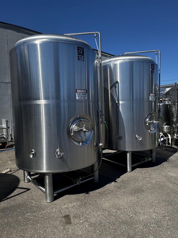 Used (2) Available - Used Alpha Brewing 40 bbl / 1240 Gal jacketed brite beer / storage tanks