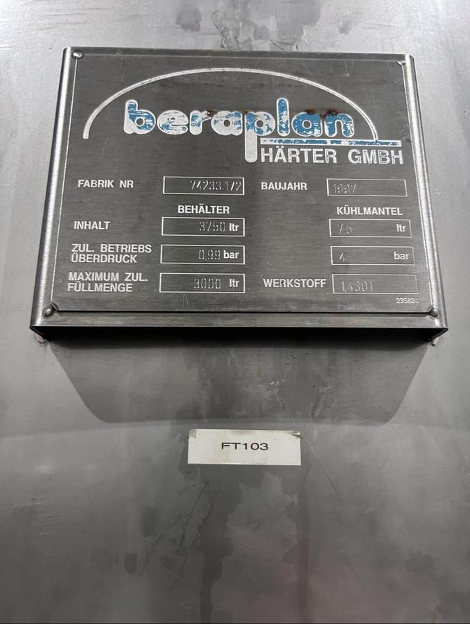 Used 30 BBL Beraplan Jacketed Fermentation Tank
