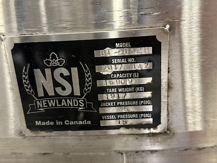 Used (1) Used Newlands 132BBL/ 4100 Gallon Jacketed Brite Tank