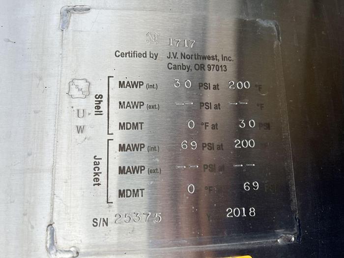 Used USed JV Northwest 25 bbl / 775 Gal Brite tank - ASME 30 Psi