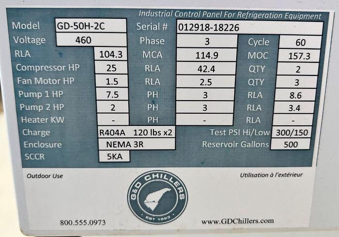 Used Used G&D 50 hp packaged glycol chiller