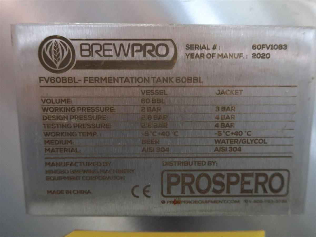 Used (3) Available - Prospero Brewpro 60 bbl / 1860Gal conical jacketed fermenter / storage tanks