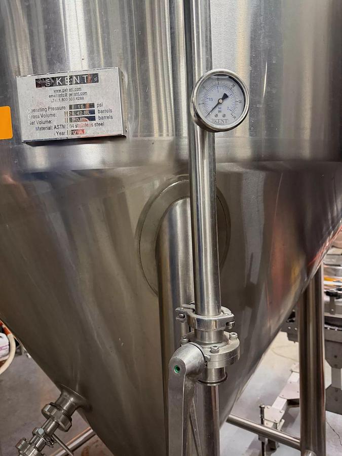Used (1) Available - Used GW Kent 20 bbl / 620Gal jacketed conical fermenter / storage tank