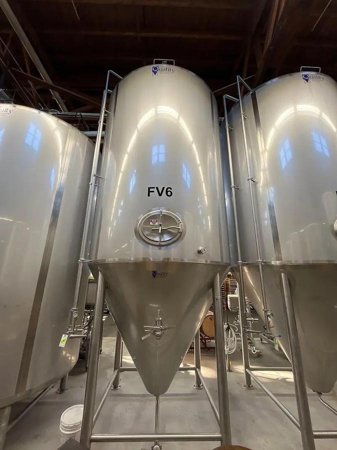 Used (2) Available - Used QTS Quality Tank Solutions 90 bbl / 2790 Gal Jacketed Conical Fermenter Tank
