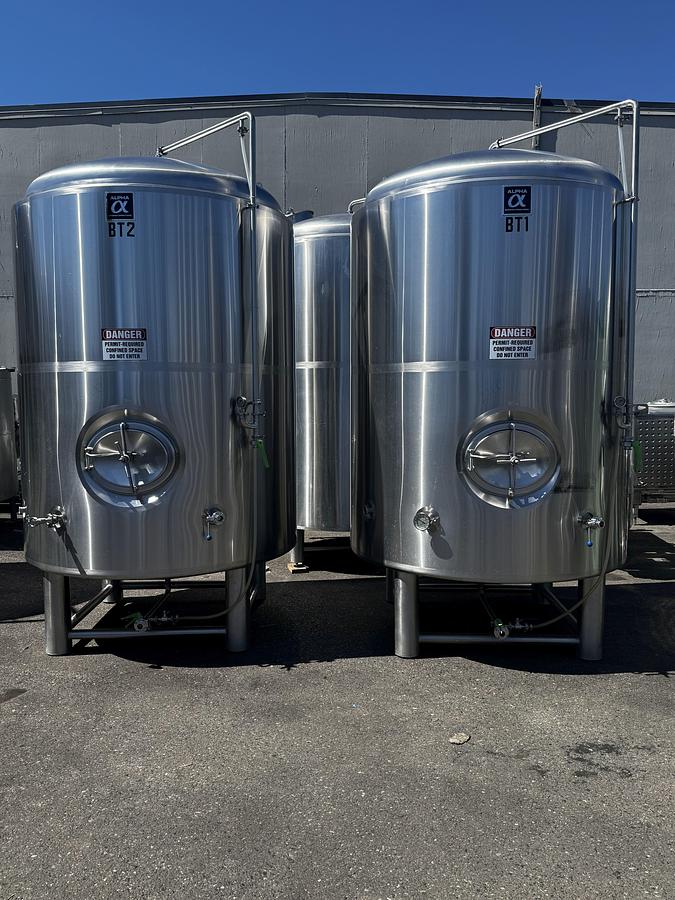 Used (2) Available - Used Alpha Brewing 40 bbl / 1240 Gal jacketed brite beer / storage tanks