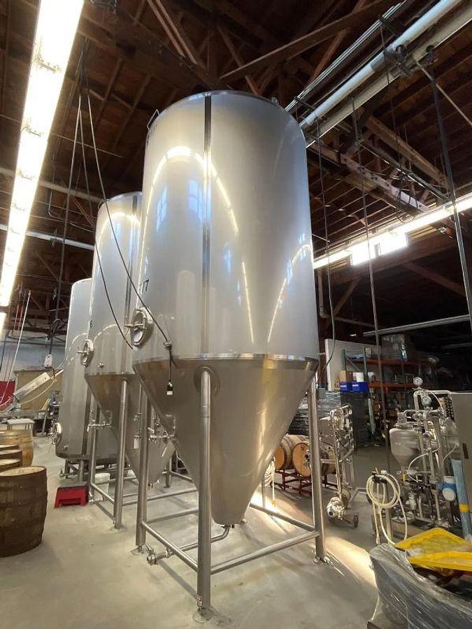 Used (2) Available - Used QTS Quality Tank Solutions 90 bbl / 2790 Gal Jacketed Conical Fermenter Tank