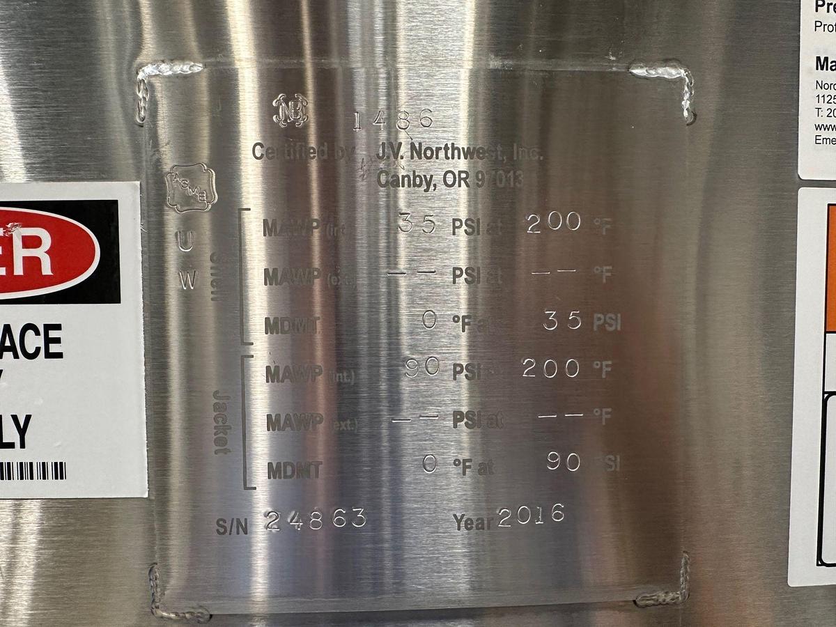 Used (2) Available - Used JVNW 250bbl / 7500 Gallon ASME jacketed brite tanks