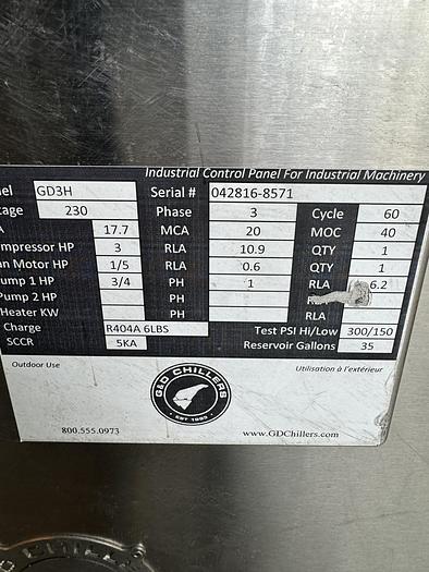Used (1) Available - Used G&D 3hp Mobile Canner portable glycol chiller - CH-3MC