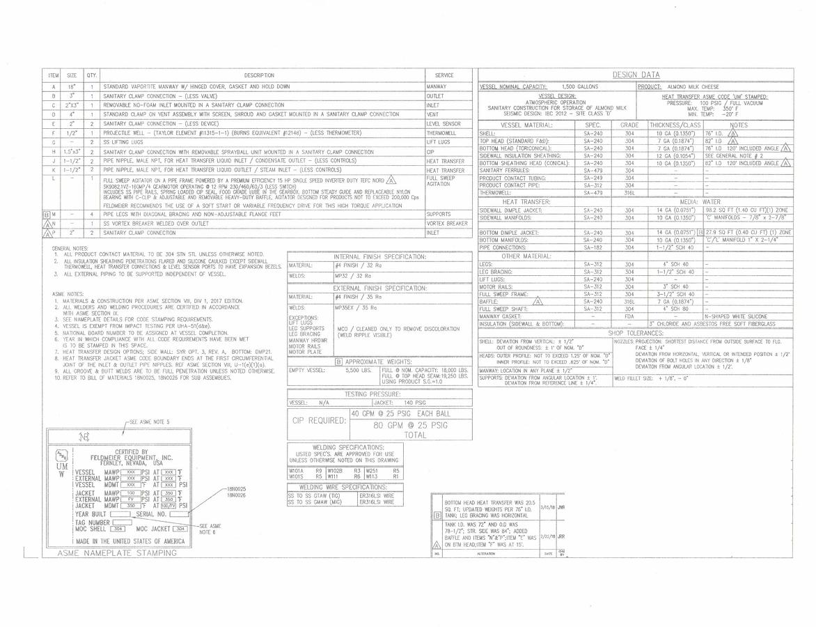 Used 2018 Feldmeier EPC 1,500 Gallon Processor