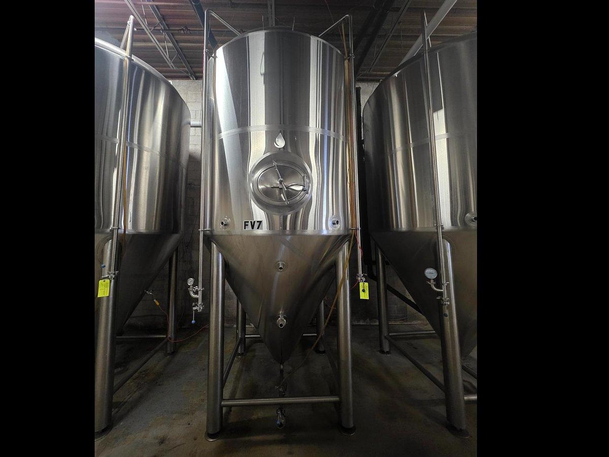 Used (4) Available - Used Deutsche Bevg 60 bbl / 1860 Gallon conical jacketed fermenter storage tanks