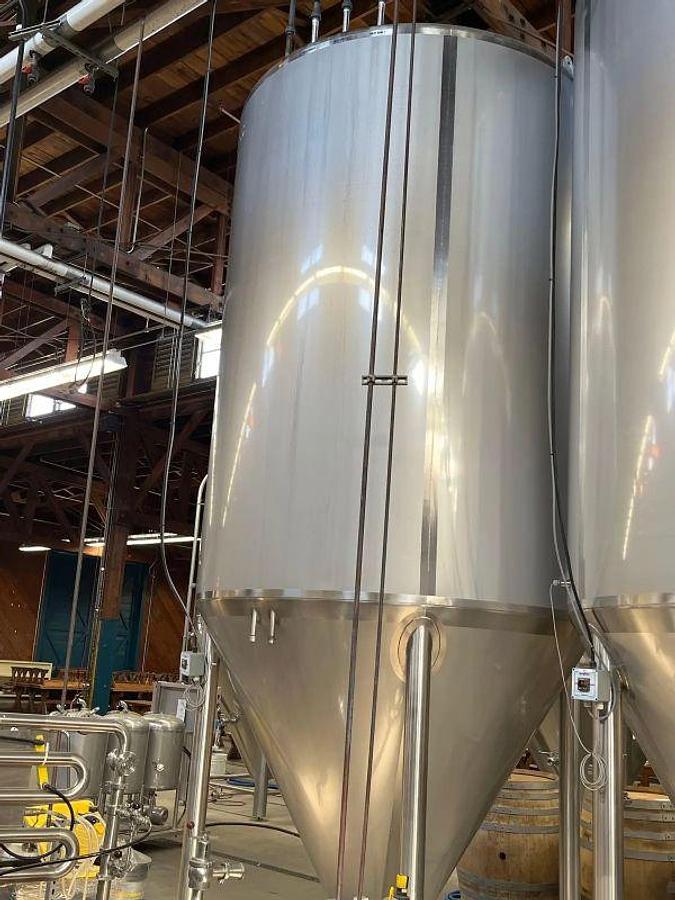 Used (2) Available - Used QTS Quality Tank Solutions 90 bbl / 2790 Gal Jacketed Conical Fermenter Tank