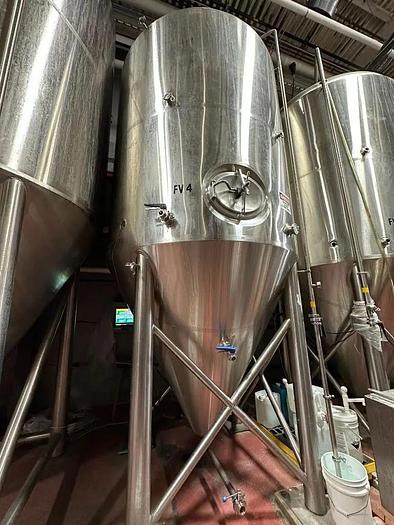 Used (2) Available - Used Premier PSS 80 bbl/ 2480 gal conical jacketed fermenters