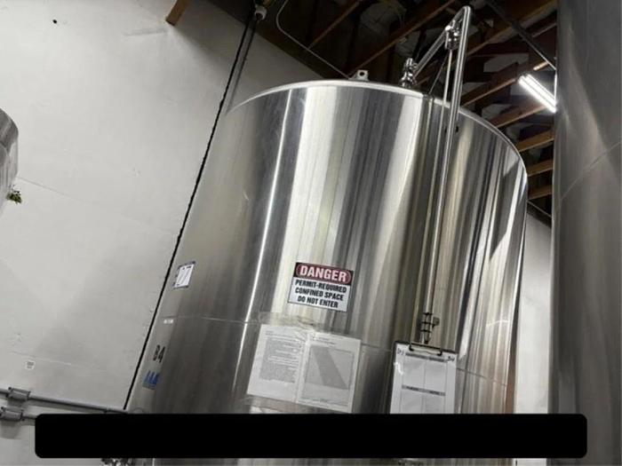 Used (1) Available - Used AAA Metalfab 60 bbl / 1860Gal jacketed brite tank