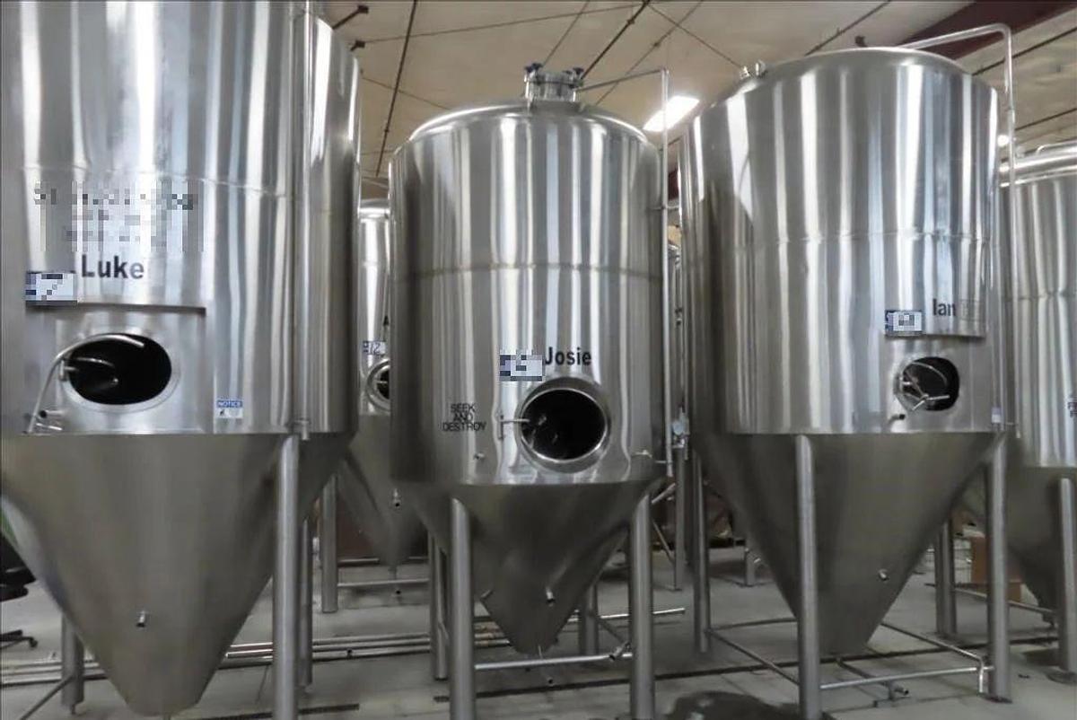 Used (2) Available - Used 40bbl / 1240 Gal jacketed conical fermenters - 
