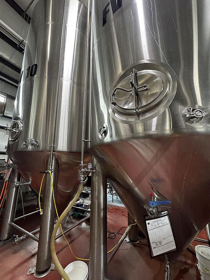 Used (2) Available - Used Premier Stainless 120 bbl/ 3720 Gallon jacketed conical fermenters