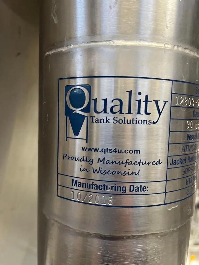 Used (2) Available - Used QTS Quality Tank Solutions 90 bbl / 2790 Gal Jacketed Conical Fermenter Tank