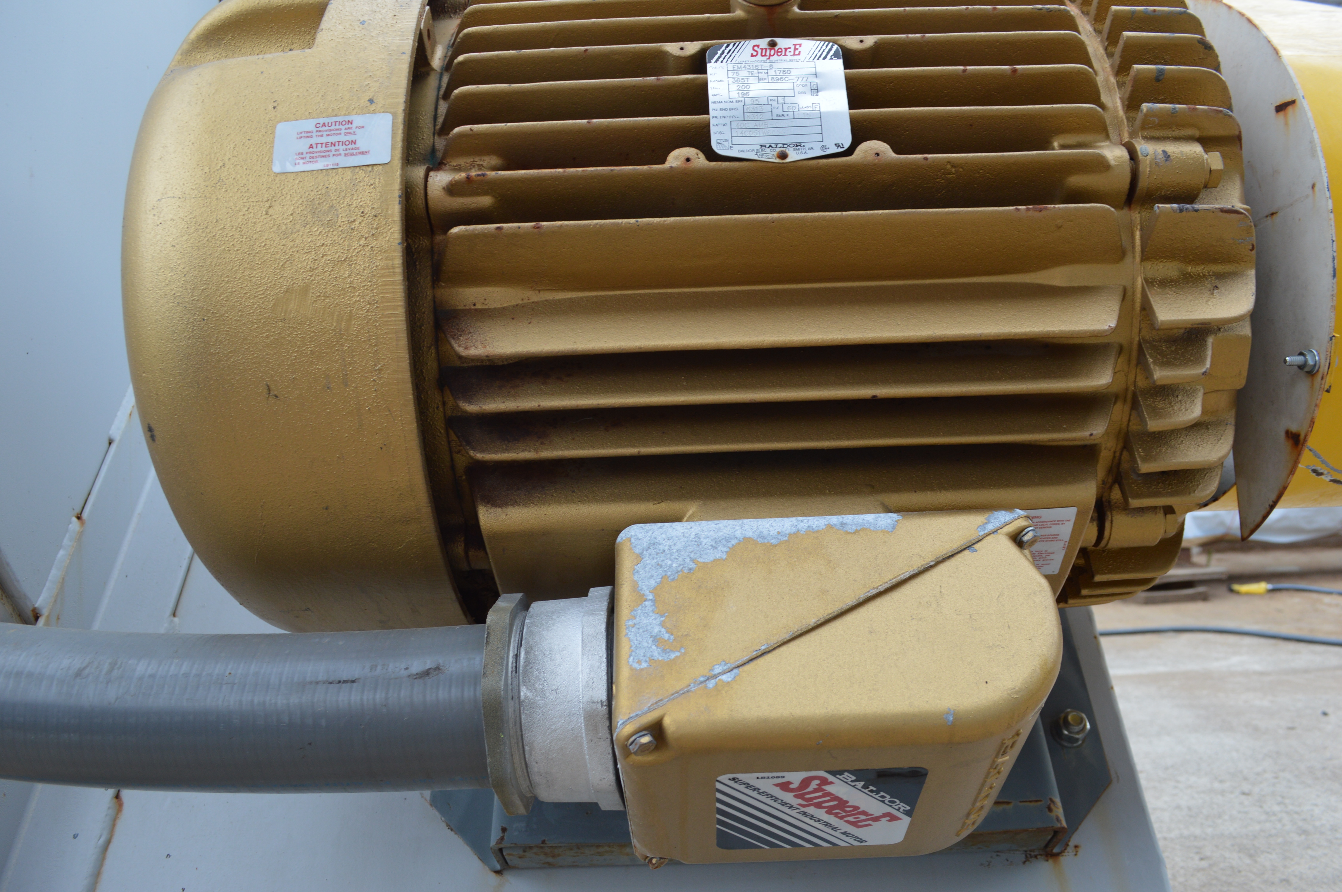 Used Baldor Super E 75HP electric motor, 200 volt,