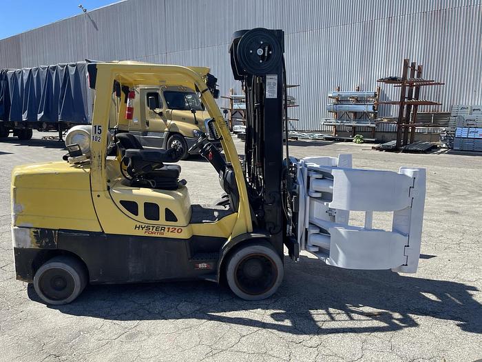 Used 12,000 POUND HYSTER MODEL S120FT ROLL CLAMP FORKLIFT WITH 60" CASCADE CLAMP