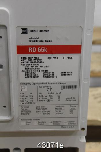 Unused Cuttler Hammer WESRD320T35W Circuit Breaker #43071