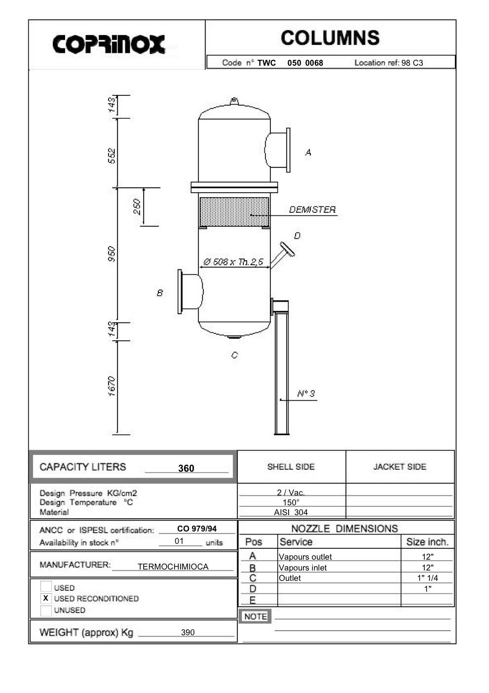 Used Column with demister