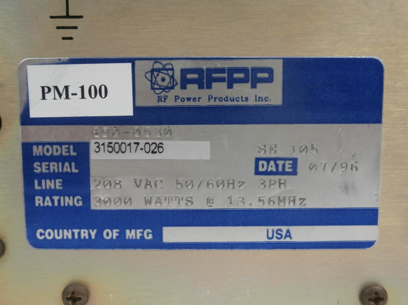 Used RFPP RF Power Products 490-0530 RF Generator AE 3150017-026 Refurbished