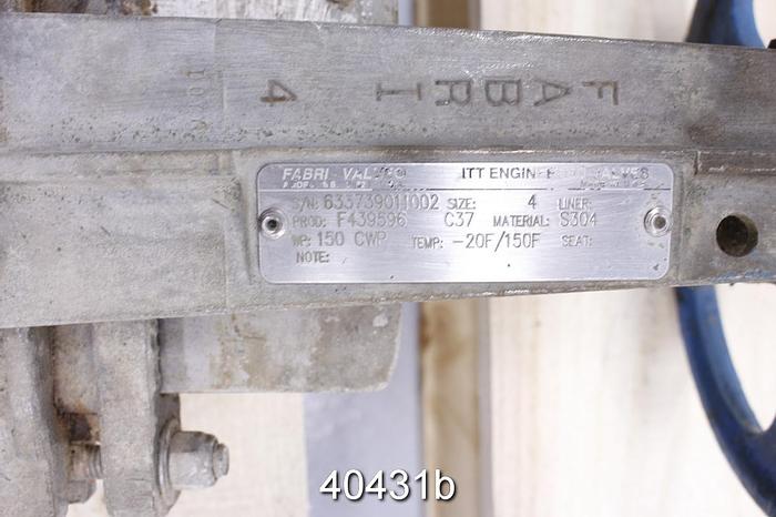 Used Fabri 4" Hand Operated Knife Gate Valve, Stainless Steel #40431