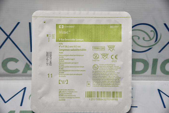 COVIDIEN 7317 VISTEC X-RAY DETECTABLE SPONGES 16-PLY 4" X 4" (PACK OF 10)