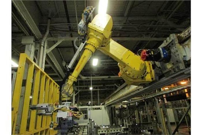 Used FANUC GANTRY ROBOT SYSTEM WITH M710iB/70T ROBOT 8' TALL X 10,200 MM TRAVEL RJ3iB CONTROLLER