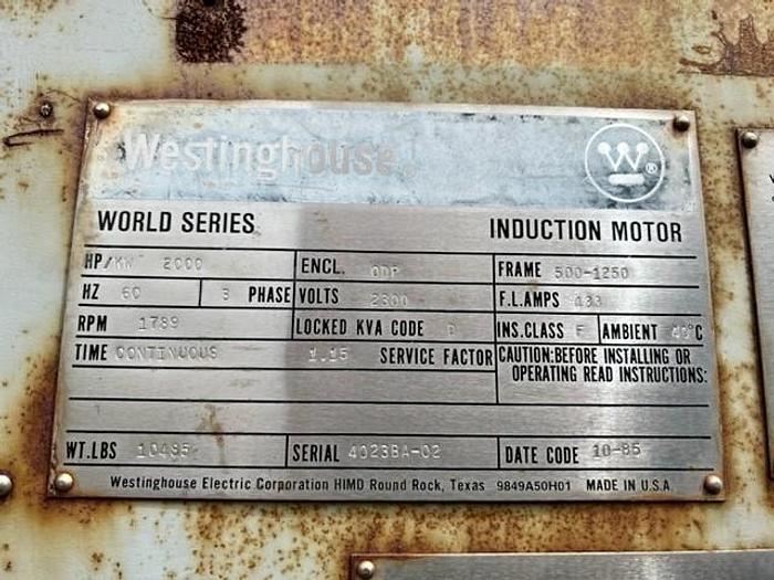 Used Motor, 2000 HP, Westinghouse, 2300, 1789 RPM, (2) #C734467