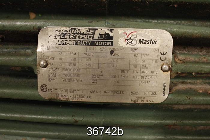 Used Reliance Teco 40 Hp Ac Motor, 575 Volt, 1780 Rpm #36742