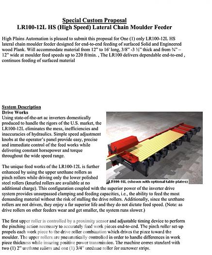 Used HIGH PLAINS AUTOMAT HIGH SPEED CHAIN FEEDER