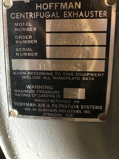 Used HOFFMAN MODEL 4208A CENTRIFUGAL EXHAUSTER 40HP