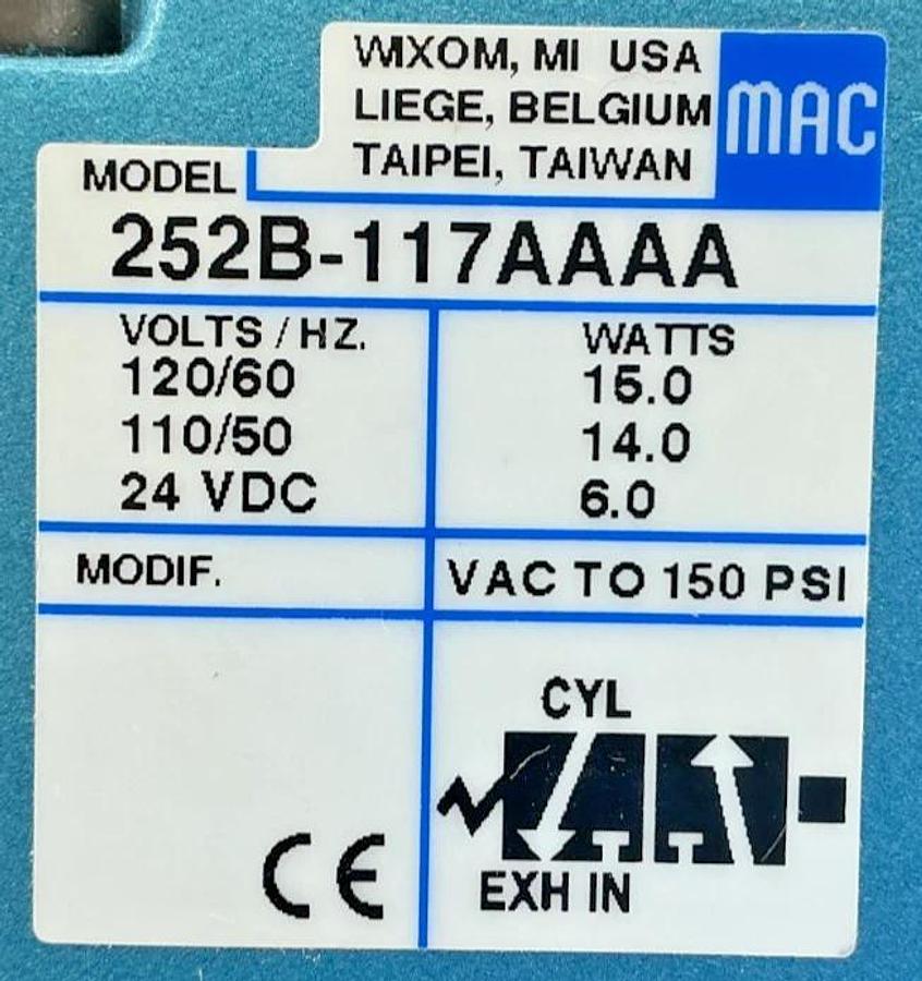 New MAC Valves 252B-117AAAA Solenoid Valve 3-Way 15W 150PSI 120VAC 24VDC -No Box