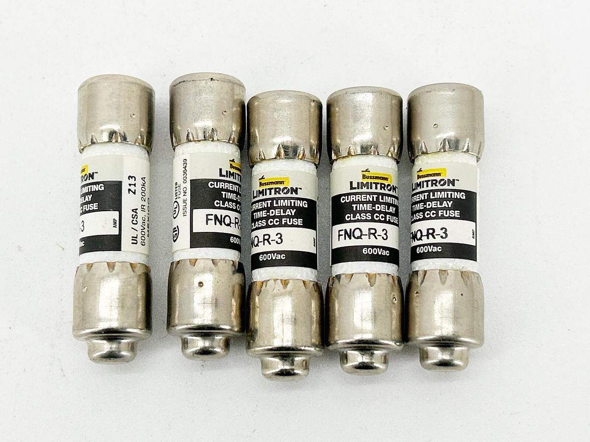 New Lot of 5 Bussmann FNQ-R-3 Time Delay Fuse 3A 600V