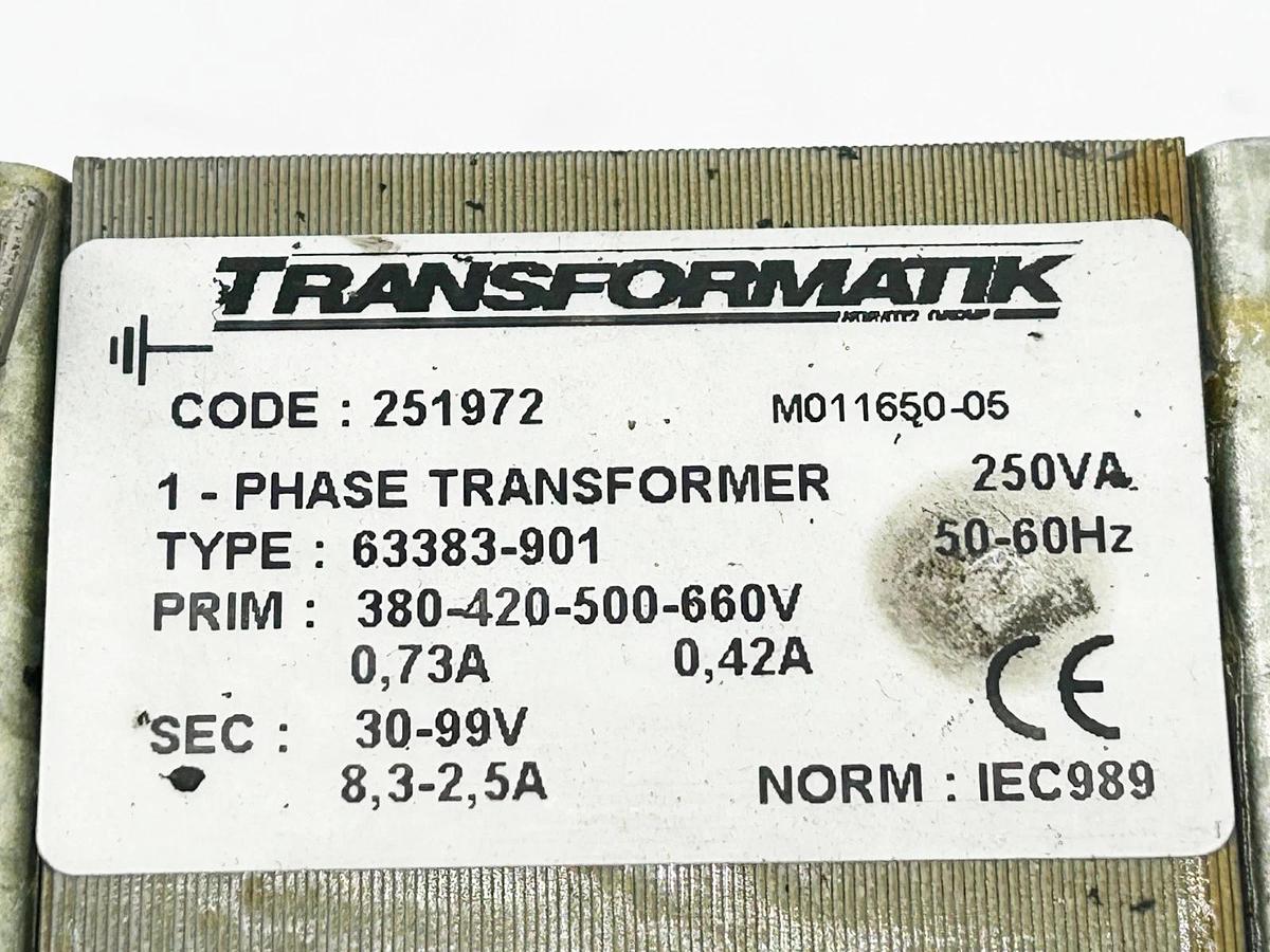 New Transformatik 251972 250VA Transformer 380-660V Pri. 30-99V Sec. - No Box