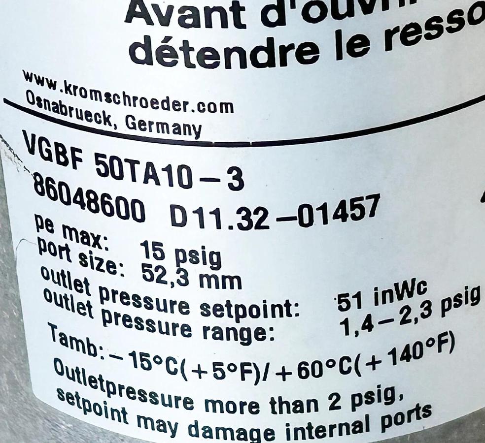 New Kromschroeder VGBF 50TA10-3 Pressure Regulator