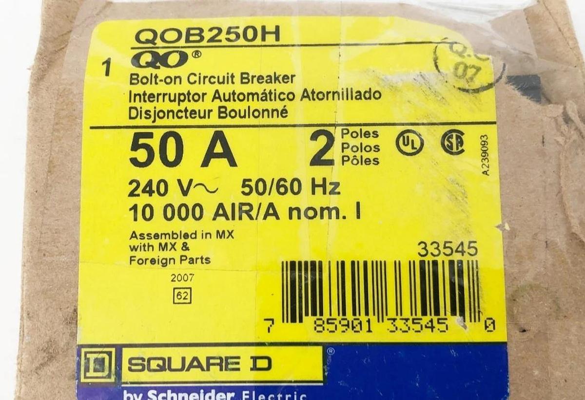 New Square D QOB250H Circuit Breaker 50A 240V 50/60Hz 2 Pole