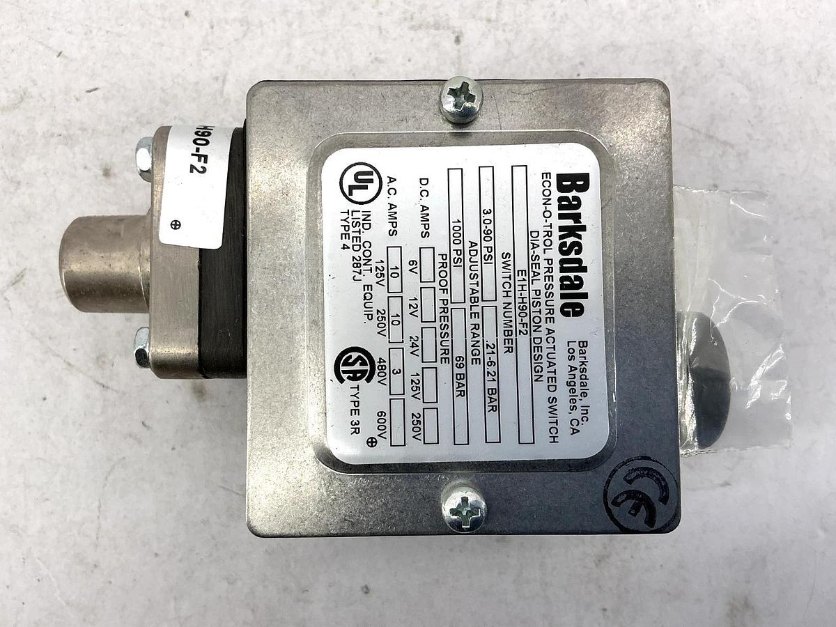 New Barksdale E1H-H90-F2 Pressure Switch 1000PSI .207-6.21 BAR 69.0 BAR 10A 600V