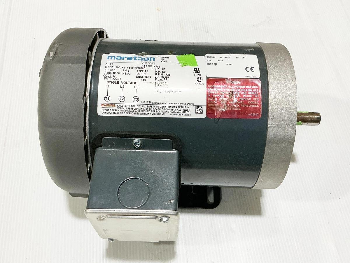 New Marathon XV J 56T17F5336D Electric Motor 1/2HP 575V 1725RPM 3PH K705