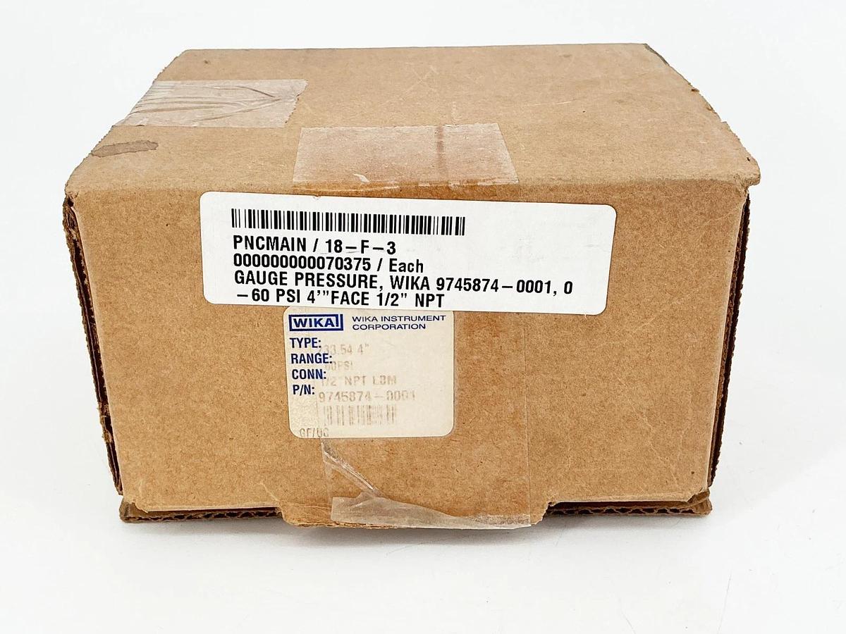 New Wika Type 233.54 4" 9745874-0001 Pressure Gauge 0-60PSI 1/2" NPT 316 SS