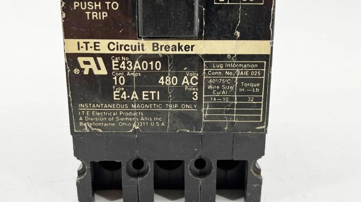 New Siemens E43A010 Circuit Breaker Interrupter 10A 480V 3P