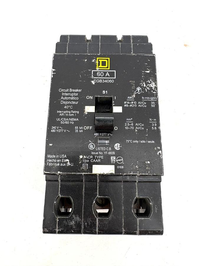 Used Square D EGB34060 Circuit Breaker 60A 480Y/277V 3-Pole