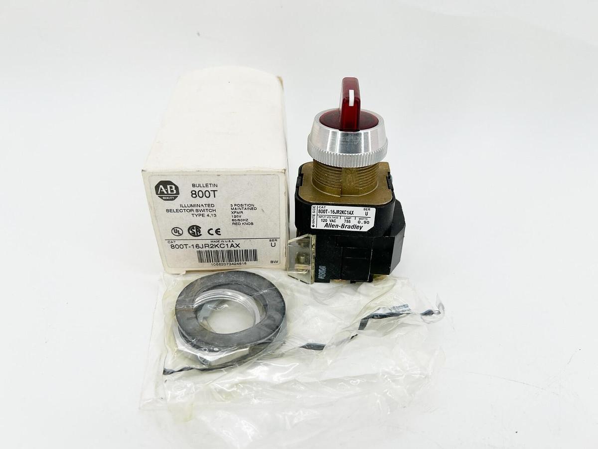 New Allen Bradley 800T-16JR2KC1AX 30MM 3 POS Red 120V Ser.U