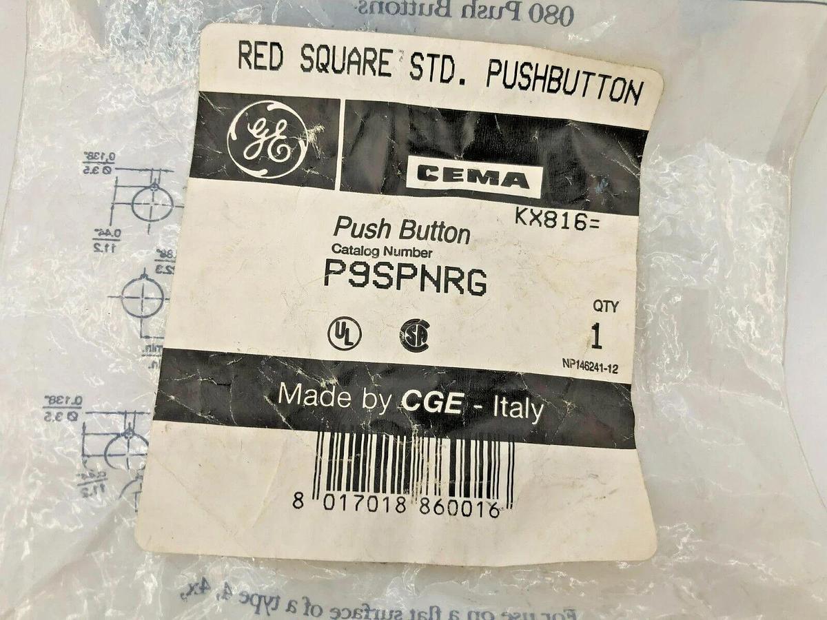 Lot of 2 New GE General Electric P9SPNRG Red Square Flush Push Buttons