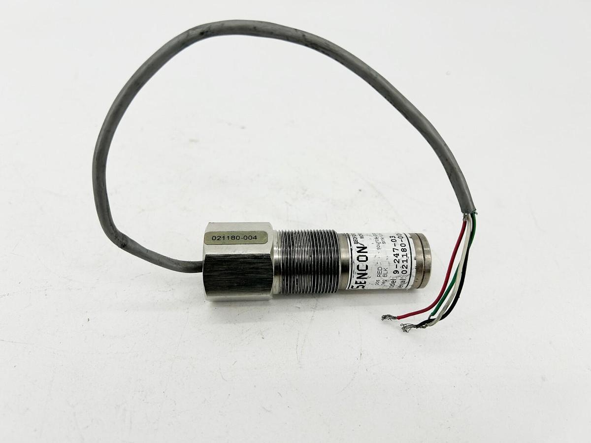 Used Sencon 9-247-03 Proximity Switch Short Can Sensor Non-Ferrous Cable lenth 11"