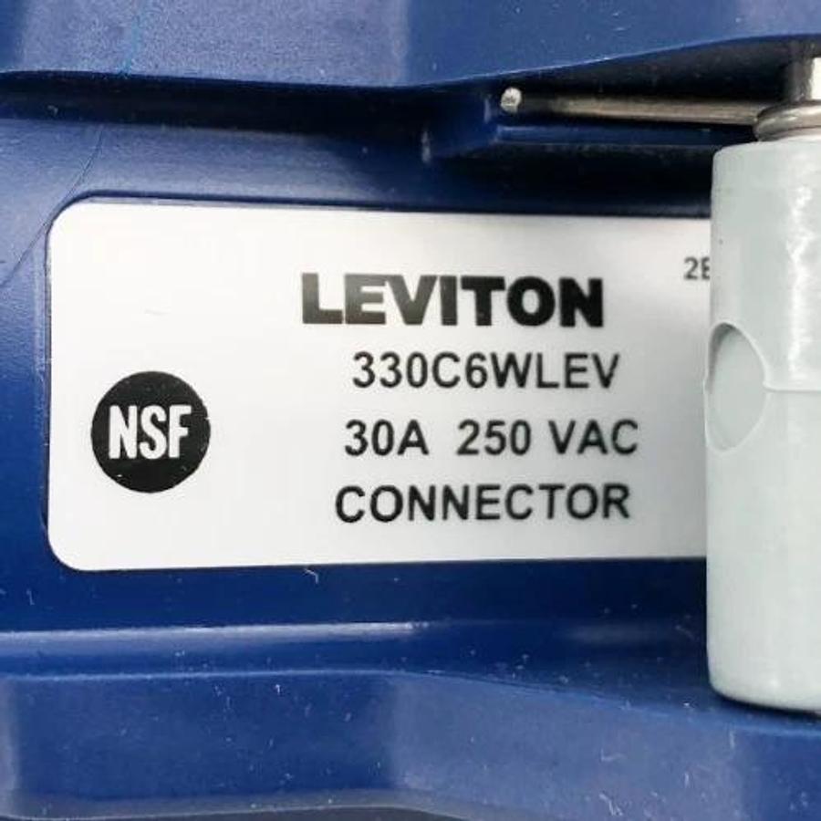 New Leviton 330C6WLEV Watertight Pin & Sleeve Connector Blue 30A 250VAC